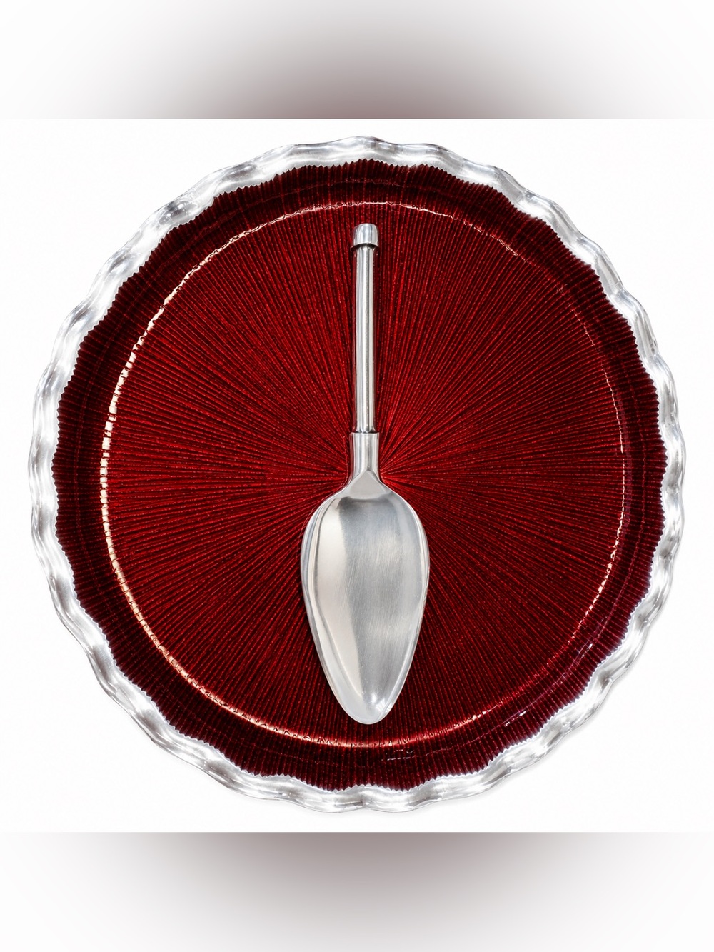 Simplydesignz 11” Fluted Cake Plate & Server Set NIB Burgundy Red